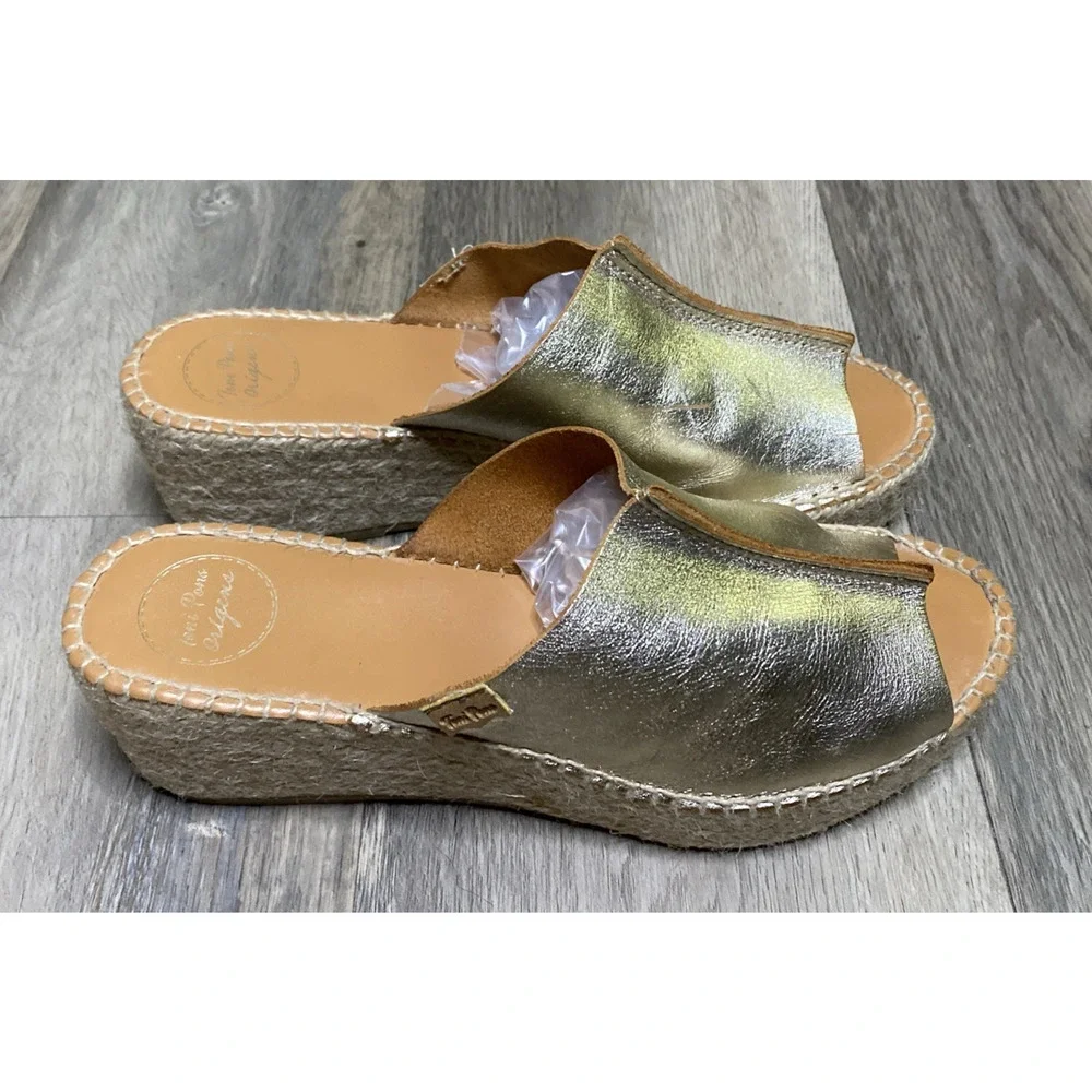 Toni Pons Gold Metallic Wedge Espadrilles 40 US 9